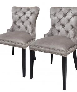 Velvet Studio Polsterstuhl Sancey (2er-Set) - Samt / Buche massiv - Hellgrau / Schwarz