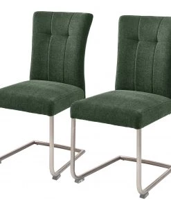 Loftscape Freischwinger Callian (2er-Set) - Chenille - Olivgrün - Edelstahl