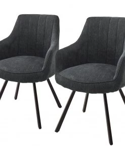 Loftscape Armlehnenstuhl Chavelot (2er-Set) - Chenille / Stahl - Anthrazit