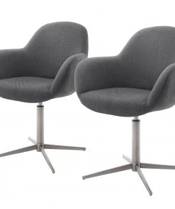 Loftscape Polsterstuhl Glomel I (2er-Set) - Chenille & Microfaser - Grau - Edelstahl