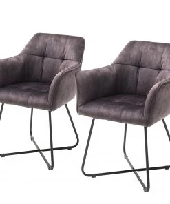 Loftscape Armlehnenstuhl Padies (2er-Set) - Microfaser / Stahl - Anthrazit