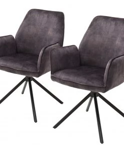 Fredriks Armlehnenstuhl Oaklawn (2er-Set) - Microfaser / Stahl - Anthrazit