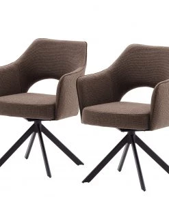 Loftscape Armlehnenstuhl Tursin (2er-Set) - Strukturstoff / Stahl - Latte Macchiato - Schwarz