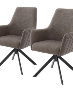 Loftscape Armlehnenstuhl Fleurey (2er-Set) - Chenille & Microfaser / Stahl - Cappuccino