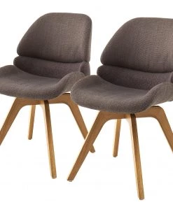 Loftscape Polsterstuhl Husson (2er-Set) - Chenille & Feingewebe / Eiche massiv - Cappuccino