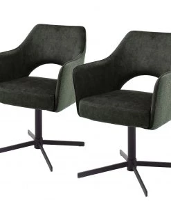 Loftscape Armlehnenstuhl Neuville (2er-Set) - Microfaser & Strukturstoff / Stahl - Olivgrün