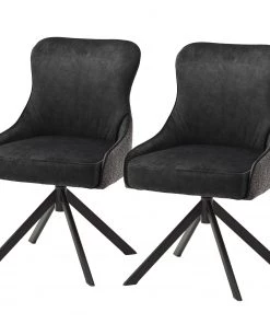 Fredriks Polsterstuhl Stalewell I (2er-Set) - Microfaser & Strukturstoff / Stahl - Anthrazit
