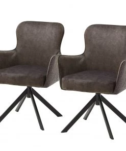 Fredriks Armlehnenstuhl Stalewell I (2er-Set) - Microfaser & Strukturstoff / Stahl - Cappuccino