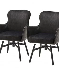 Fredriks Armlehnenstuhl Stalewell II (2er-Set) - Microfaser & Strukturstoff / Stahl - Anthrazit