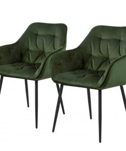 Jack & Alice Armlehnenstuhl Magrin (2er-Set) - Samt / Eisen - Dunkelgrün