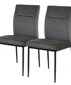 Jack & Alice Esszimmerstuhl Bercy (2er-Set) - Samt / Eisen - Dunkelgrau / Schwarz