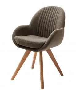 Norrwood Armlehnenstuhl Chemille - Flachgewebe / Eiche massiv - Taupe