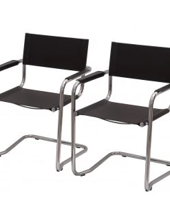 Loftscape Armlehnenstuhl Blay (2er-Set) - Recyceltes Leder / Stahl - Schwarz / Chrom