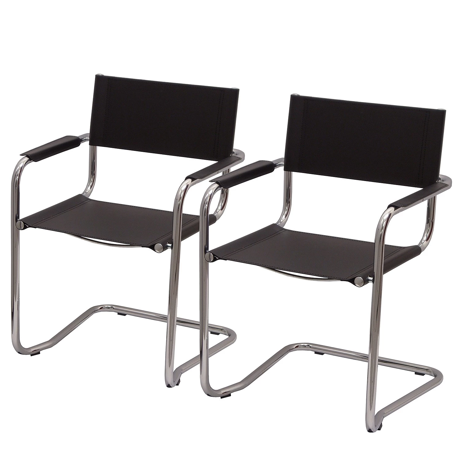 Loftscape Armlehnenstuhl Blay (2er-Set) - Recyceltes Leder / Stahl - Schwarz / Chrom 1 Loftscape Armlehnenstuhl Blay (2er-Set) - Recyceltes Leder / Stahl - Schwarz / Chrom