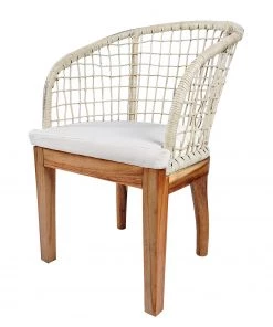 Ars Natura Armlehnenstuhl Le Puy - Webstoff / Rattan & Suar massiv - Weiß / Rattan Creme & Suar