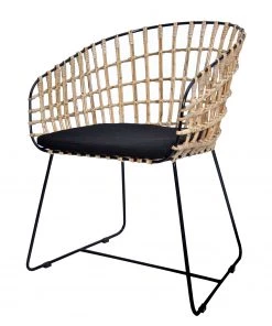 Ars Natura Armlehnenstuhl Belleray - Webstoff / Rattan & Metall - Schwarz / Natur & Schwarz