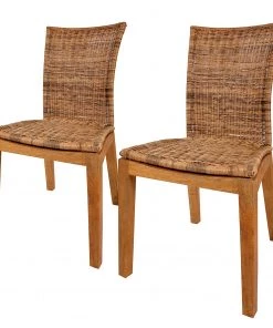 Ars Natura Esszimmerstuhl Betaille (2er-Set) - Rattan / Suar massiv - Braun