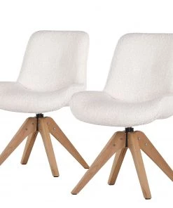 Red Living Polsterstuhl Bonlieu (2er-Set) - Bouclé / Eiche massiv - Weiß / Eiche