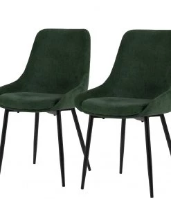 Tenzo Polsterstuhl Lex II (2er-Set) - Cord / Metall - Dunkelgrün