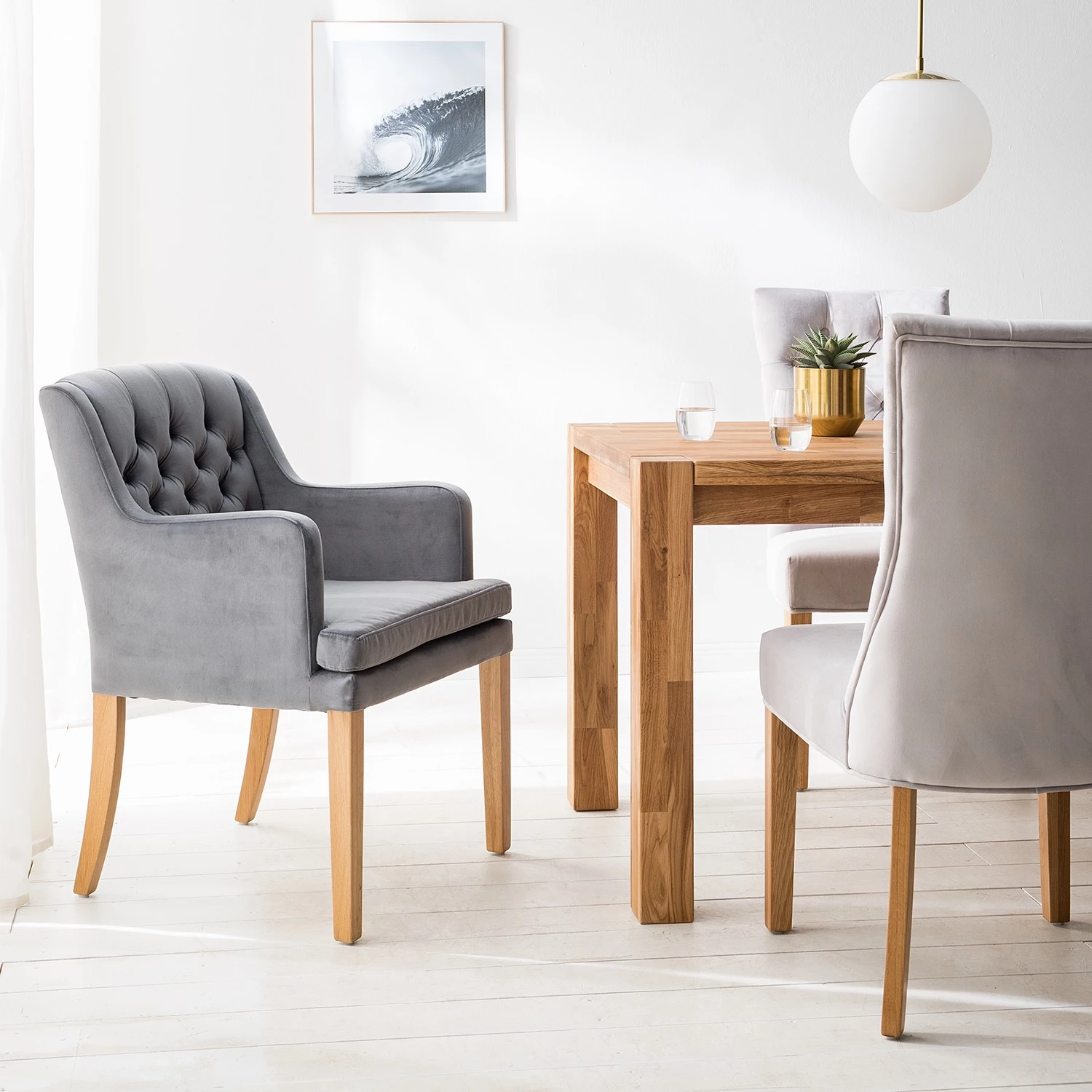 Maison Belfort Armlehnenstuhl Austin II - Grau - Eiche Hell 2 Maison Belfort Armlehnenstuhl Austin II - Grau - Eiche Hell – Bild 2