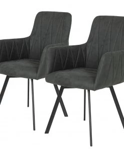 Red Living Armlehnenstuhl Kivioli (2er-Set) - Microfaser / Stahl - Anthrazit / Schwarz