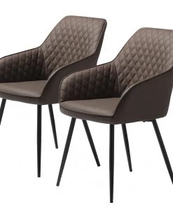 Red Living Armlehnenstuhl Dela II (2er-Set) - Kunstleder / Metall - Dunkelbraun / Schwarz