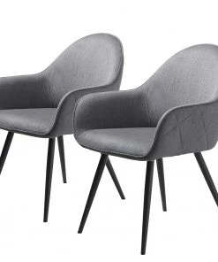 Red Living Armlehnenstuhl Delvin (2er-Set) - Webstoff / Metall - Grau / Schwarz