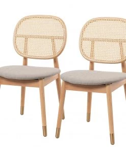 Studio Copenhagen Esszimmerstuhl Coy (2er-Set) - Rattan & Webstoff / Buche massiv - Cappuccino