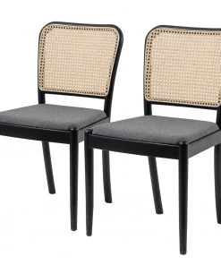 Studio Copenhagen Esszimmerstuhl Cutis (2er-Set) - Rattan & Webstoff / Buche massiv - Grau