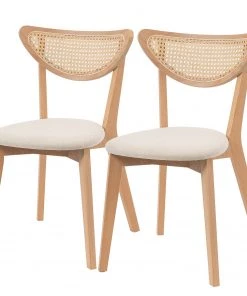 Studio Copenhagen Esszimmerstuhl Danny (2er-Set) - Rattan & Webstoff / Buche massiv - Rattan & Creme / Buche