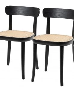Studio Copenhagen Esszimmerstuhl Darcey (2er-Set) - Polywood & Rattan / Buche massiv - Rattan / Schwarz