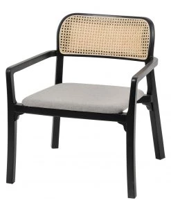 Studio Copenhagen Loungesessel Elena - Rattan & Webstoff / Buche massiv - Hellgrau