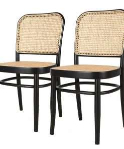 Studio Copenhagen Esszimmerstuhl Daru (2er-Set) - Rattan / Buche massiv - Rattan / Schwarz