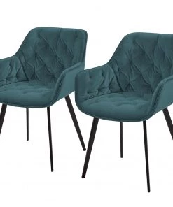 Jack & Alice Armlehnenstuhl Kiana (2er-Set) - Samt / Stahl - Petrol / Schwarz
