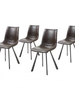 Fredriks Esszimmerstuhl Tryon (4er-Set) - Kunstleder / Stahl - Vintage Dunkelbraun / Dunkelbraun