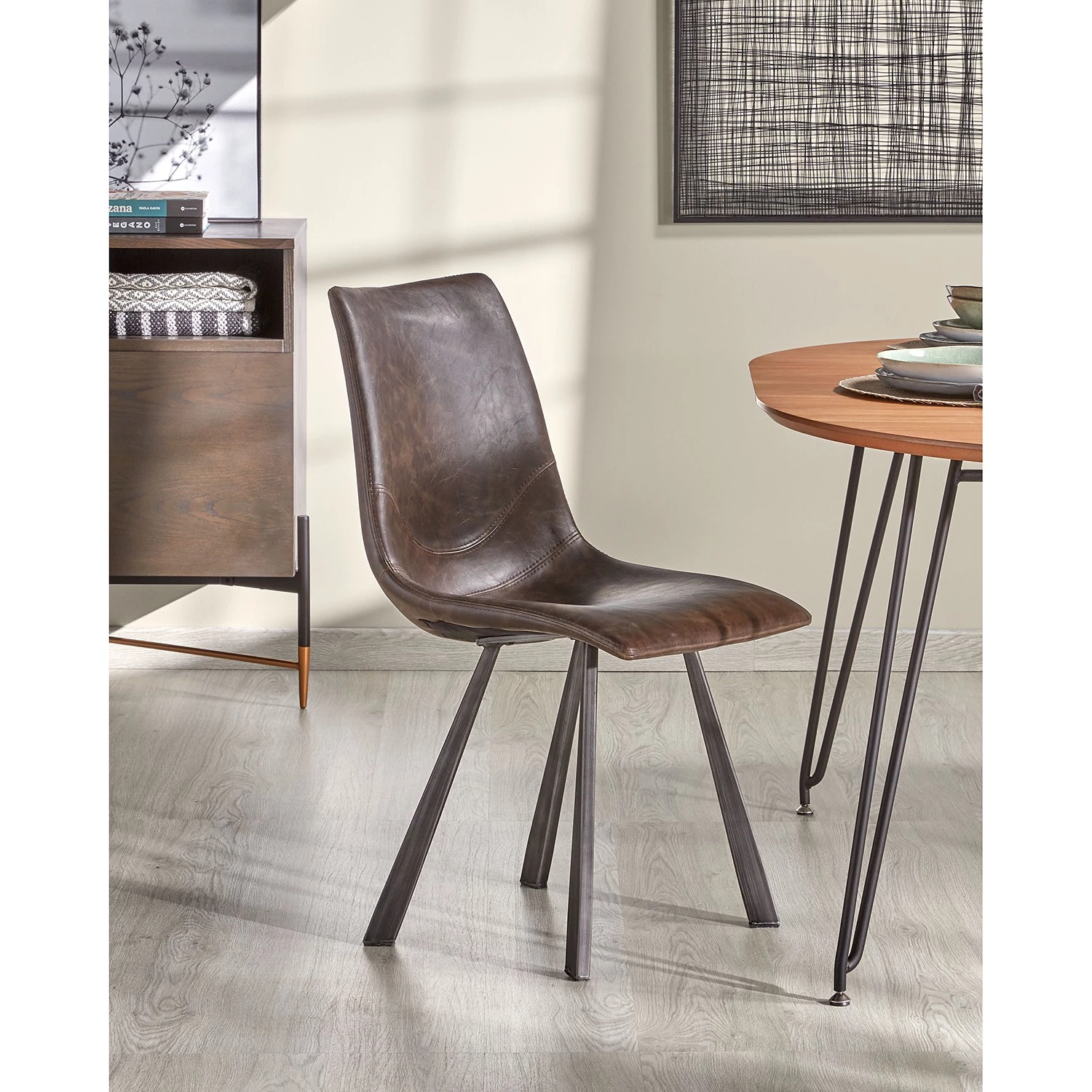 Fredriks Esszimmerstuhl Tryon (4er-Set) - Kunstleder / Stahl - Vintage Dunkelbraun / Dunkelbraun 2 Fredriks Esszimmerstuhl Tryon (4er-Set) - Kunstleder / Stahl - Vintage Dunkelbraun / Dunkelbraun – Bild 2