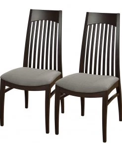 Velvet Studio Esszimmerstuhl Roanne (2er-Set) - Strukturstoff / Buche massiv - Sandgrau / Dunkelbraun