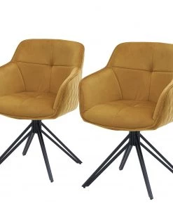 Red Living Armlehnenstuhl Cancun (2er-Set) - Samt / Eisen - Gold / Schwarz