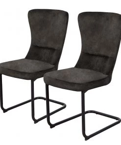 Freischwinger Amalia II (2er-Set) - Microfaser / Stahl - Anthrazit / Schwarz