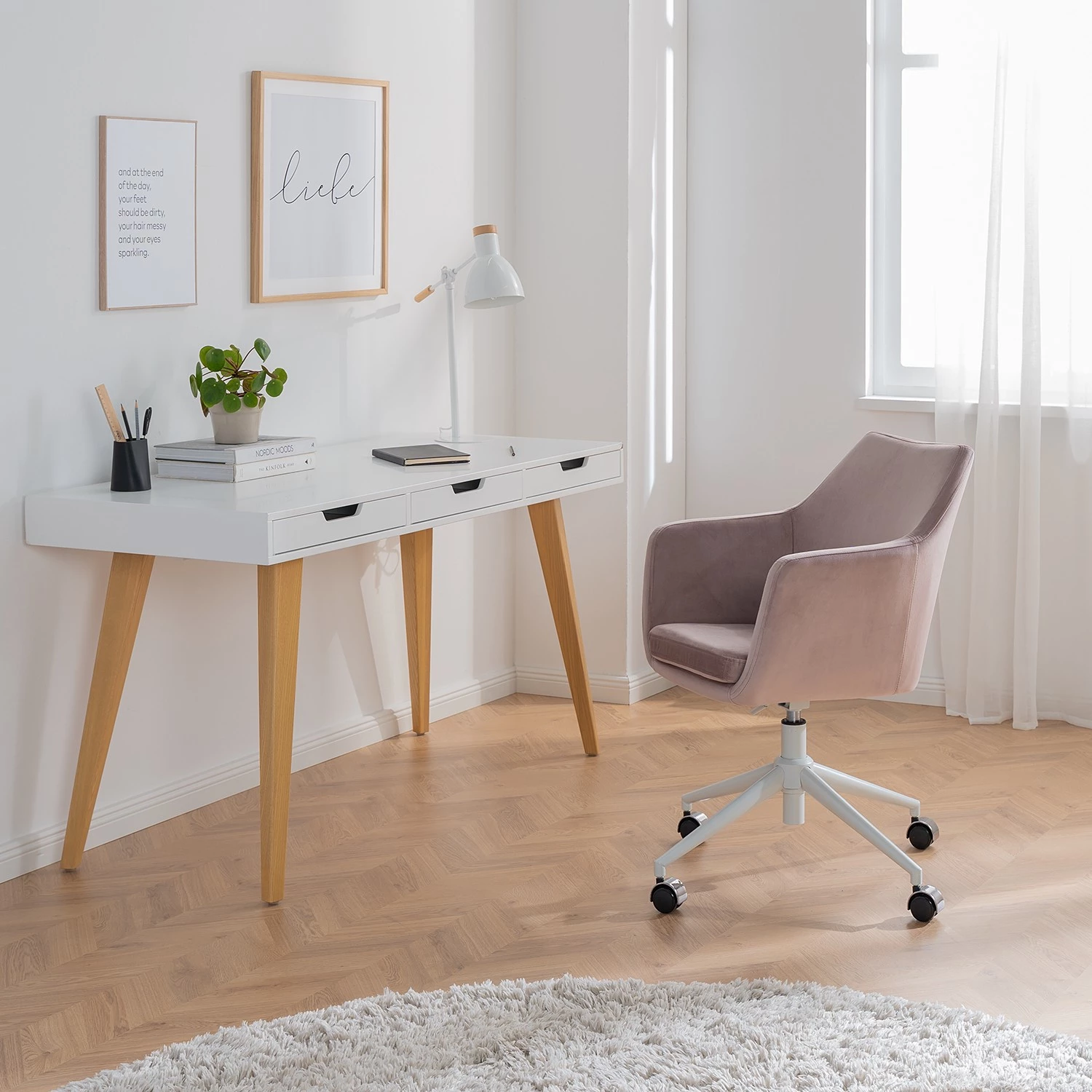 Mørteens Bürodrehstuhl Nicholas IV - Samt / Eisen - Altrosa / Weiß 2 Mørteens Bürodrehstuhl Nicholas IV - Samt / Eisen - Altrosa / Weiß – Bild 2