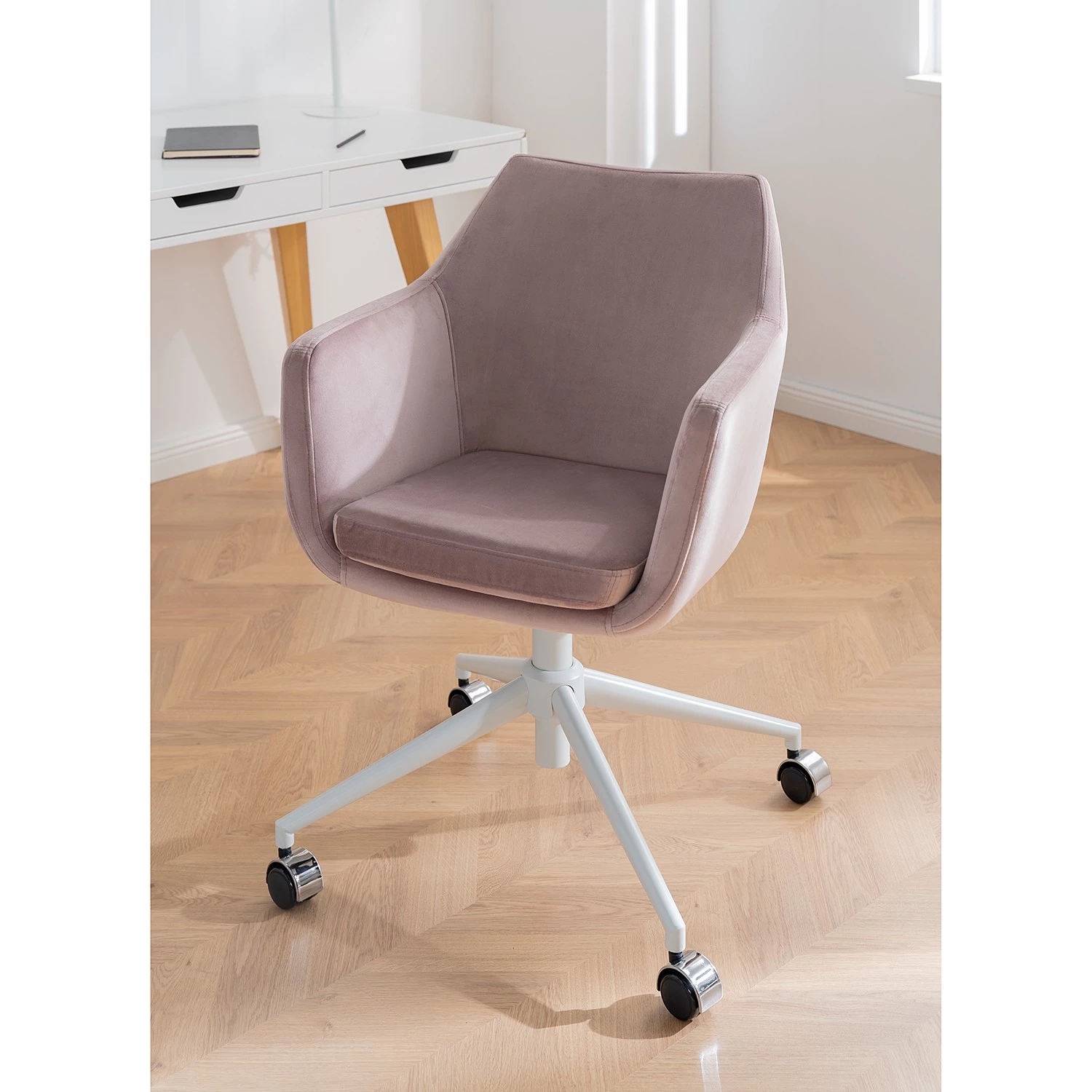 Mørteens Bürodrehstuhl Nicholas IV - Samt / Eisen - Altrosa / Weiß 3 Mørteens Bürodrehstuhl Nicholas IV - Samt / Eisen - Altrosa / Weiß – Bild 3
