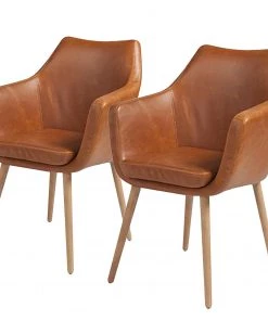 Mørteens Armlehnenstuhl Nicholas - Kunstleder Aken: Vintage Cognac - 2er Set