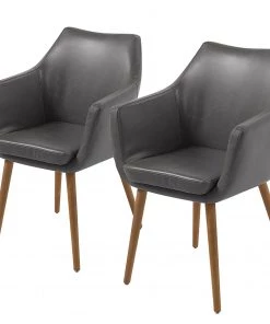 Mørteens Armlehnenstuhl Nicholas - Kunstleder Aken: Vintage Hellgrau - 2er Set