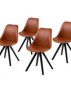 Mørteens Polsterstuhl Aledas III - Kunstleder / Gummibaum massiv - Cognac / Schwarz - 4er Set