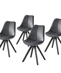 Mørteens Polsterstuhl Aledas lV - Samt / Gummibaum massiv - Dunkelgrau - Schwarz - 4er Set