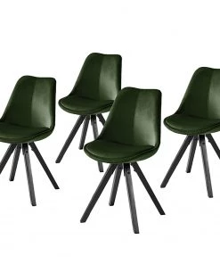 Mørteens Polsterstuhl Aledas lV - Samt / Gummibaum massiv - Dunkelgrün - Schwarz - 4er Set