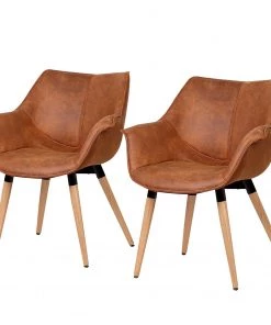 Ars manufacti Armlehnenstuhl Kantii I - Microfaser / Eiche massiv - Eiche - Vintage Cognac - 2er Set