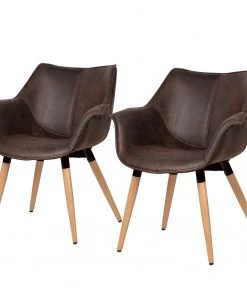 Ars manufacti Armlehnenstuhl Kantii I - Microfaser / Eiche massiv - Eiche - Vintage Dunkelbraun - 2er Set