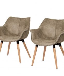 Ars manufacti Armlehnenstuhl Kantii I - Microfaser / Eiche massiv - Eiche - Vintage Schlamm - 2er Set