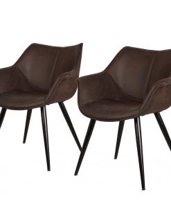Ars manufacti Armlehnenstuhl Kantii II - Microfaser / Metall - Schwarz - Microfaser Colby: Vintage Dunkelbraun - 2er Set